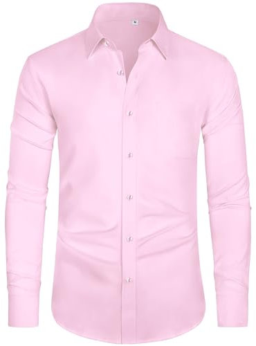 J.VER Men's Long Sleeve Shirts 4-Way Stretch Wrinkle Free Formal Dress Shirt Business Casual Wedding Work Button Down Shirts with Pocket Pink 2XL