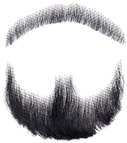 Künstlicher Bart, Echthaar, realistischer Bart, gefälschter Schnurrbart, unsichtbarer gefälschter Gesichtshaar-Kostümbart, Spitzenbart für Männer, Schwarz, Perücken, Haarteile für Erwachsene