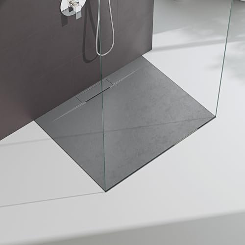Mai & Mai Duschwanne 80x100cm Duschtasse Lyra für Duschkabine flach Rechteckig Beton-Grau aus hochwertigem Mineralguss