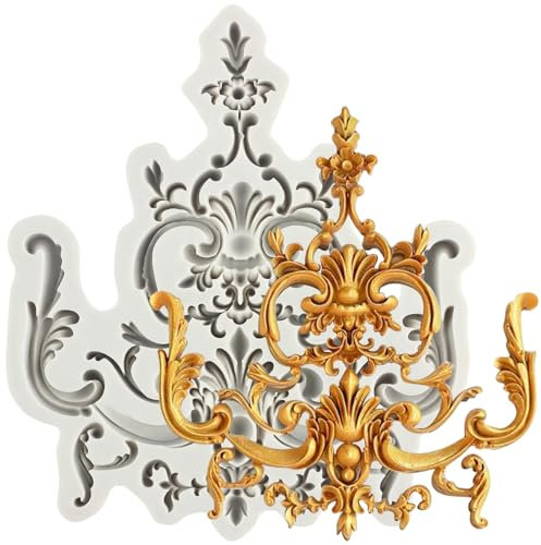 MINFEIDMS Stampi in silicone barocco per fondente, riccioli, bordo in pizzo, stampo in filigrana 3D scolpito a forma di fiore per decorare torte di zucchero, cupcake, cioccolato, pasta di gomma,