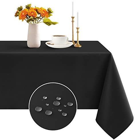 Romanstile Black Tablecloth wipe clean,140x200 CM,washable,water resistant Table Cloth,Table Cover for Christmas Kitchen Dining Party Wedding Winter New Year Decorations,55x78 inch