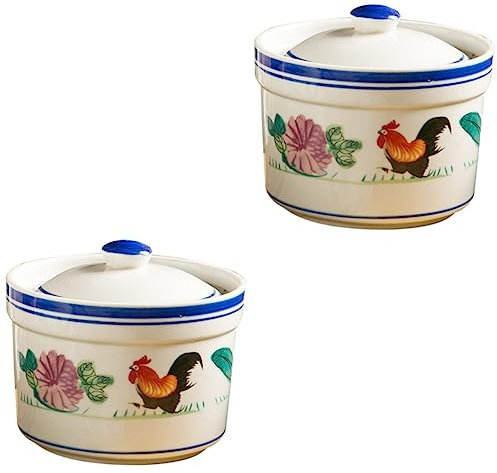 OQHAIR 2 Pcs Ceramic Tureen Seasoning Shakers with Lids Mini Seasoning Bottles Mini for Dips Stew Pots with Lids Earthen Pot French Onion Soup Bowls Kitchen Tableware Steam