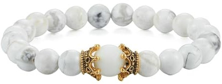 Stfery Elastisch Armbänder für Damen Naturstein Armbänder Damen 8mm Weiß Naturstein Armbänder Mit Krone