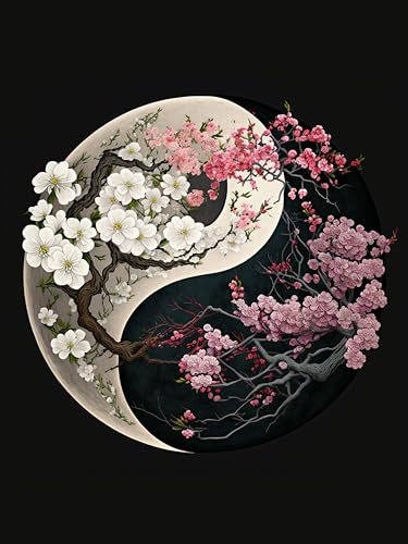 Gemartmall Diamond Painting Erwachsene Blumen, Diamant Painting Bilder Erwachsene Blumen Yin Yang, Diy Blumen Diamont Painting als Zuhause Wanddekoration und Geschenk(30x40 cm)
