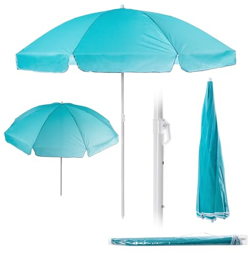 KADAX Runder Gartenschirm, 220 x 142-224 cm, Terrassenschirm, Balkonschirm, Höhenverstellbarer Sonnenschirm für Balkon & Garten & Terrasse & Pool & Strand (Blau)
