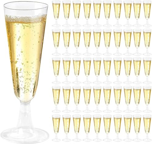50PCS Bicchieri da Spumante in Plastica - 150ML Oro Calice Trasparente Riutilizzabili in Plastica,Bicchieri Spumante Plastica,Calici di Plastica,Bicchieri Plastica per Feste (Trasparente, 50 PCS)