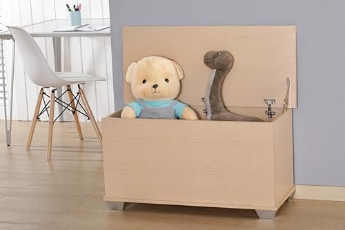 Home Treats Ottoman Storage Box Wooden Storage Bench Seat Beech | Kids Toy Box Trunk Chest For Toys Blankets Bedding (Beech)