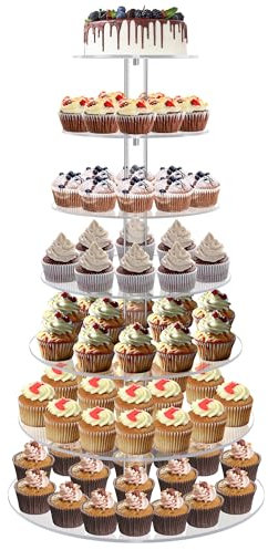 YestBuy Cupcake Stand, Acrylic Cupcake Tower Tree, 7 Tier Large Cupcake Holder for Pastry, Clear Cupcake Dispaly Stand for Party, Wedding, Baby Shower