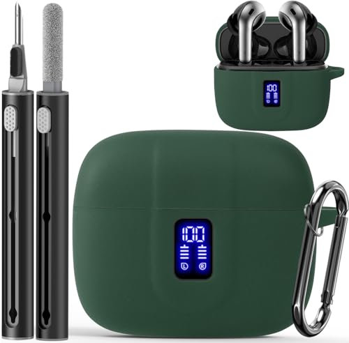 Silikon-Schutzhülle für TAGRY X08 kabellose Ohrhörer, kompatibel mit TAGRY Bluetooth-Kopfhörern, True Wireless Earbuds mit Schlüsselanhänger mit Reinigungsstift, Grün