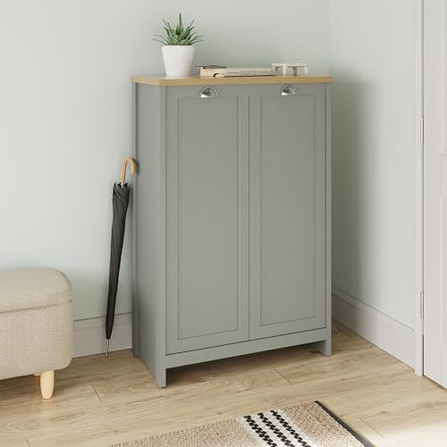 GFW Lancaster 2 Door Shoe Cabinet Shelf Storage Hallway Entryway Living Grey