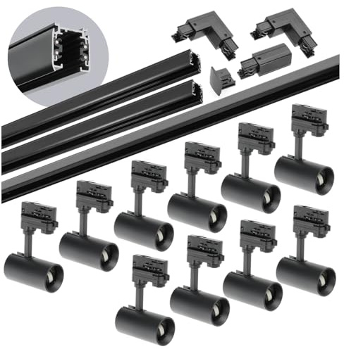 3-Phasen-Schienen-Set NEXTRACK - Schienensystem Komplett-Set mit 10x GU10 Lampe und 2x1m Schiene, 2m Schiene, L-Verbinder (Schwarz, 2x1m+2m Schiene + Verbinder L)