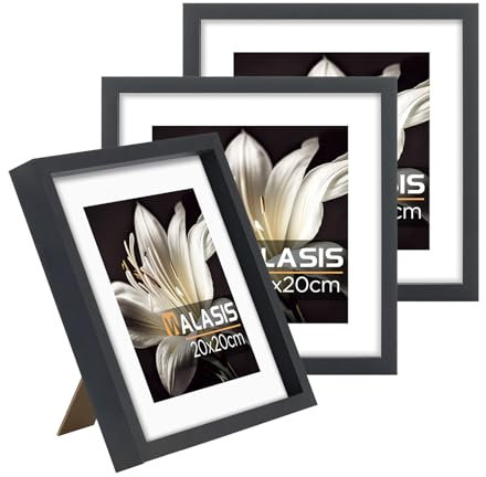Walasis Bilderrahmen 20x20 Quadratisch Schwarz mit Passepartout: 3er Set Holz Rahmen für Foto Poster - MDF Fotorahmen mit Acrylglas