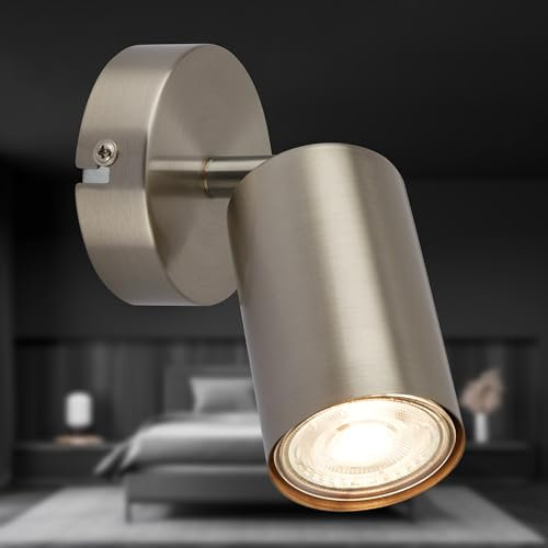 BRILONER - Aplique Pared Interior, Orientable, Casquillo GU10, Máx. 9W, Aplique Dormitorio, Lámpara Pared, Lámpara, Focos Interior, 8x15.5 cm, Níquel Mate