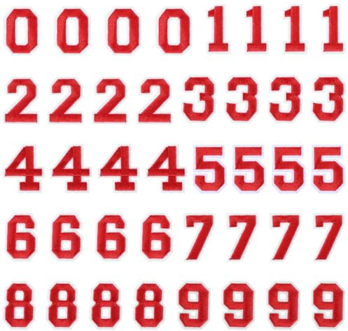40 Stück Zahlen zum Aufbügeln Rot 0–9 Number Aufbügel Aufbügler zum Patches Zahlen für Stoff Bekleidung T Shirt Jeans Hüte DIY Zubehör