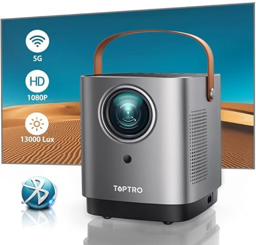Proiettore Portatile TOPTRO TR23 Full HD 1080P Supporto Mini Proiettore,18000 Lm Videoproiettore 5G WiFi e Bluetooth con Zoom al 50%,Proiettore per Home Cinema Antipolvere per iOS/Android/HDMI/USB/PC