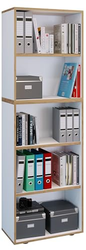 VCM Holzregal stehend | platzsparender Aktenschrank | Maße ca. B. 60 x H. 183 x T. 33 cm | Elegantes Regal | Büroregal – Salia 5fach B. 60 cm
