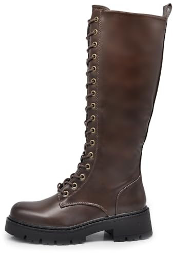 IF Fashion Scarpe Combat Anfibi Militari Stivali Alti da Donna Platform G691 marrone N.38
