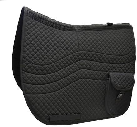 Rhinegold POCKET INTERCHANGEABLE SADDLE PAD – Black – Adjustable Memory Foam Inserts for Custom Fit & Shock Absorption – Deep Storage Pockets – Quilted Cotton with Brushed Lining