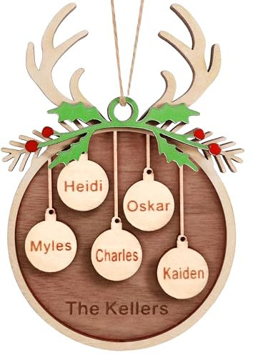 Personalised Custom Wooden Christmas Ornaments Gifts with Your Family Names, Wood Ornaments Gifts for Christmas Tree Hanging Decorations - Personalised Wooden Christmas Ornaments Gifts