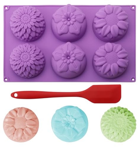 HENGBIRD Moules à savon en silicone avec spatule en silicone, 6 cavités, violet, 28 x 16,5 x 3 cm