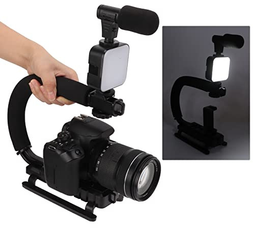 Stabilizzatore portatile con accessorio extender, Video Stabilizzatore con microfono a luce LED per tutte le videocamere d’azione, videocamere e smartphone, U Stabilizzatore
