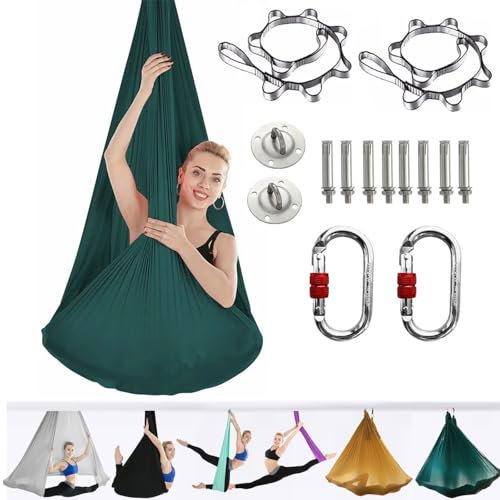 ARNTY Yoga Set para Adultos, Accesorios de Yoga, Carga de 500kg, Incluye Hardware de Instalación Completo (Verde Oscuro)