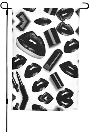 Coole schwarze Lippenstift-Lippen-Druck, Gartenhaus-Flaggen für den Innen- und Außenbereich, Rasen und Heimdekoration, 30 x 45 cm