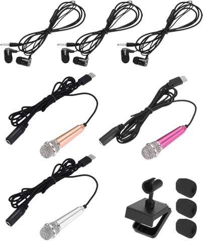 QUARKZMAN 3 Stück Mini Mikrofon Winziges Microphone Telefon Typ C Mikrofon mit Halterung Schwammabdeckung Ohrhörern Aufnehmen von Telefonstimmen Gold/Silber/Rosarot