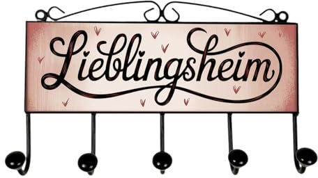 Lieblingsheim Kleiderhaken Leiste mit 5 Haken mit kleinen Herzen Romantische Garderobenleiste - ideal für Vintage- oder Shabby-Chic-Fans