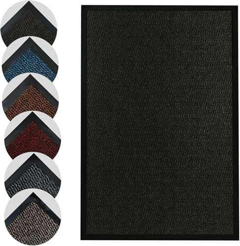 Door Mat Indoor - Large Non Slip Floor Mat – Heavy Duty Rubber Backed Doormats – Washable Dirt Trapper Mats – Non Slip Door Mats for Inside, Entrance, Back & Front Door (Dark Grey, 80x140 cm)