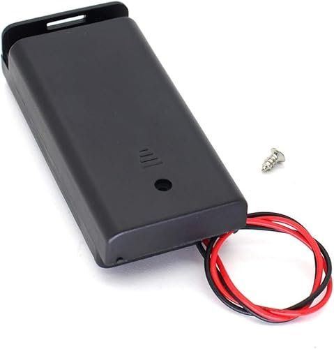 MOONBUY 1 PCS 2 x AA 1.5v Battery Holder Case Plastic Box with Switch Cover Two Wire Leads