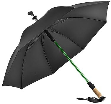 perfeclan Schirm, GEH, Krücke, Stabiler Rahmen, Winddicht, Sonnenschutz, Regenschirm, Gehstöcke, Regenschirm für ältere Menschen, Zum Klettern, Schwarz