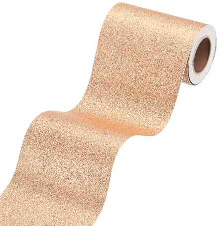 sourcing map 4x118in Sandy Gold Glitter Wallpaper Border | Self Adhesive, Peel and Stick Paper,Sparkle Glitter Contact Paper Border for Mirror Bulletin Board DIY Crafts Decor