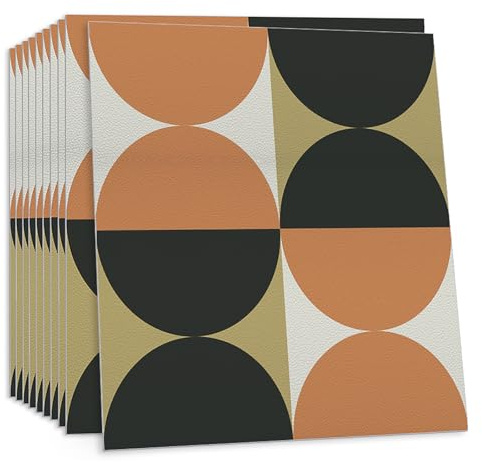 ANHUIB 10 Pcs Orange Gray Peel and Stick Floor Tiles Self Adhesive Stick on Tiles Vintage Pattern Flooring Adhesive Tiles Kitchen Stick Down Vinyl Flooring Waterproof Bathroom Flooring Tile 30×30cm