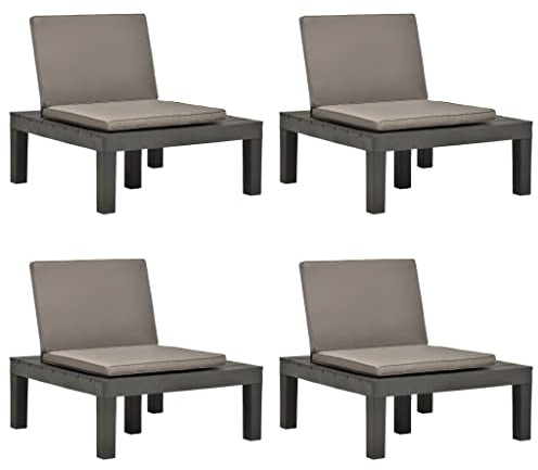 Hoopleep Gartenstuhl Set Anthrazit, 4 Stühle Kunststoff, wetterfest, Outdoor Loungesessel mit bequemen Polstern, Terrassenmöbel, kein Aufbau nötig
