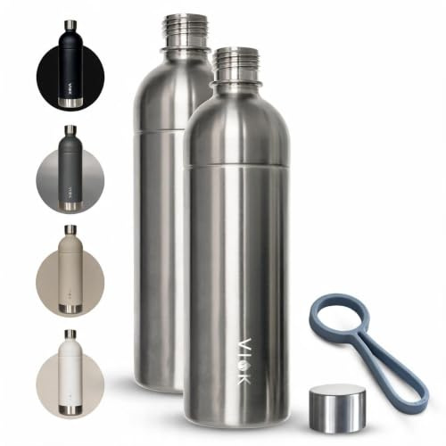 Flasche für Aarke Carbonator 3 & 2, Smeg, Brita SodaOne, Sodapop Cooper & Philips GoZero – 1,3L Edelstahl Ersatzflasche, spülmaschinenfest, Alternative Aarke Flasche - mit Tragegriff (2, silber)
