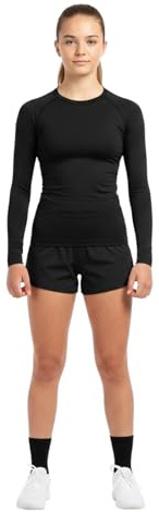 AA Sportswear Girls Base Layer Top – Long Sleeve Thermal Compression Shirt – Soft Warm Under Layer for Netball, Football, Dance & Gymnastics – School PE Sports Skins