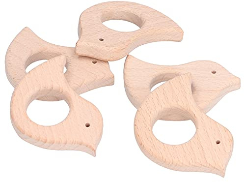 ERYUE Baby-Beißring aus Holz in Vogelform, Naturholz-Beißspielzeug, Beruhigende Schmerzlinderung für Babys, DIY-Anhänger für Halsketten-Dekoration, 5 Stück Geburtstagsfeier