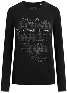SOCCX Damen Langarmshirt Rundhals mit Wording Print