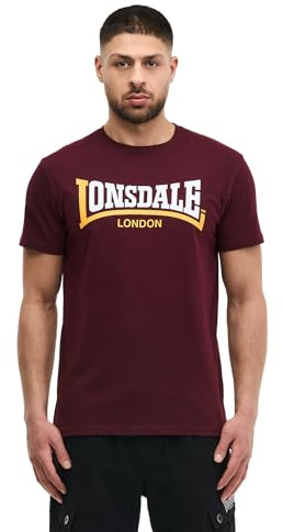 Lonsdale Herren T-Shirt Normale Passform Two Tone, Oxblood/Yellow, XS