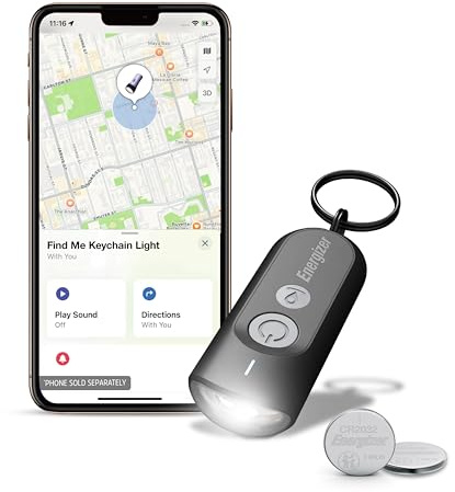 Energizer Find My Key Finder mit Licht, Bluetooth Schlüsselanhänger Tracker Kompatibel mit Apple Find My, Item Locator für Schlüssel, Tasche & Rucksack
