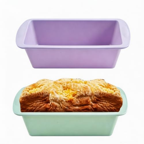 Zikunee 2 Pack Silicone Moulds Loaf Tin, 1Lb Loaf Pans 19.5 x 9.5 x 5.5 cm | Small Size Bread Tins for Baking, Rectangle Baking Moulds, Air Fryer Cake Tin, Bread Making Accessories Non-Stick