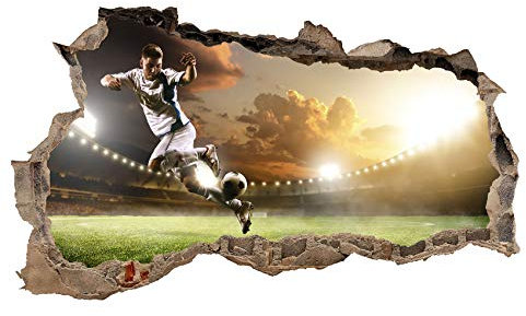 3D Wandtattoo Mauerloch Wandsticker Wandaufkleber Durchbruch Fußball selbstklebend H 60 x B 100 Schlafzimmer Wohnzimmer (WL29)