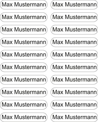 Indigos UG - Namensschilder für Kleidung zum aufbügeln mit Bügeleisen - 36x7mm - 100 Sticker - Namensaufkleber Kinder Kleidung - für T-Shirt, Sportbekleidung - Aufkleber selbst gestalten - weiß