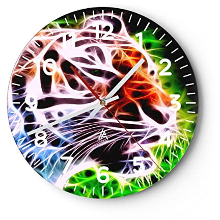 Modern Wanduhr Afrika Aggression Tiere Tiger 30x30cm Rund Klein Wand Uhr Glas Analog Zimmeruhren Küche Büro Wohnzimmer Glasuhr Wall Clock Dekoration Design Wanddekoration Küchenuhr C4AR30x30-2293