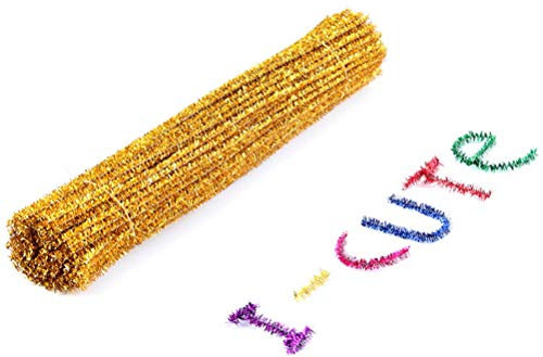 YeahiBaby Pfeifenreiniger Glitter Chenilledraht Biegeplüsch Kinder DIY Handwerk Material Weihnachtsdeko 30cm 100 Stück (Golden)