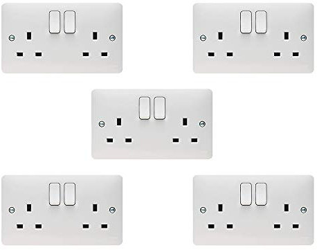 5 PACK - Hager 13A 2 Gang Double Pole (Dual Earth) Switched Socket - Sollysta Range (5)