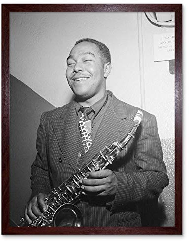 Wee Blue Coo Vintage Portrait Jazz Saxophone Legend Charlie Parker Bird Art Print Framed Poster Wall Decor Kunstdruck Poster Wand-Dekor-12X16 Zoll