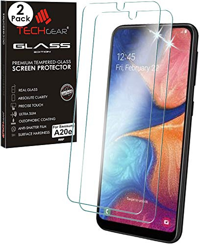 TECHGEAR 2 Pack GLASS Edition Compatible with Samsung Galaxy A20e, Tempered Glass Screen Protector Covers [2.5D Round Edge] [9H Hardness] [Crystal Clarity] [Scratch-Resistant] [No-Bubble]