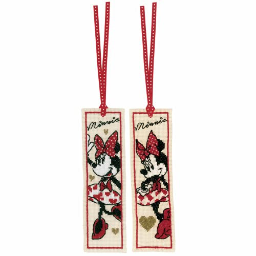 Vervaco PN-0183292 Disney It's about Minnie 2er Set Lesezeichen Stickpackung Zählmuster, Baumwolle, mehrfarbig, ca. 6 x 20 cm / 2,4 x 8